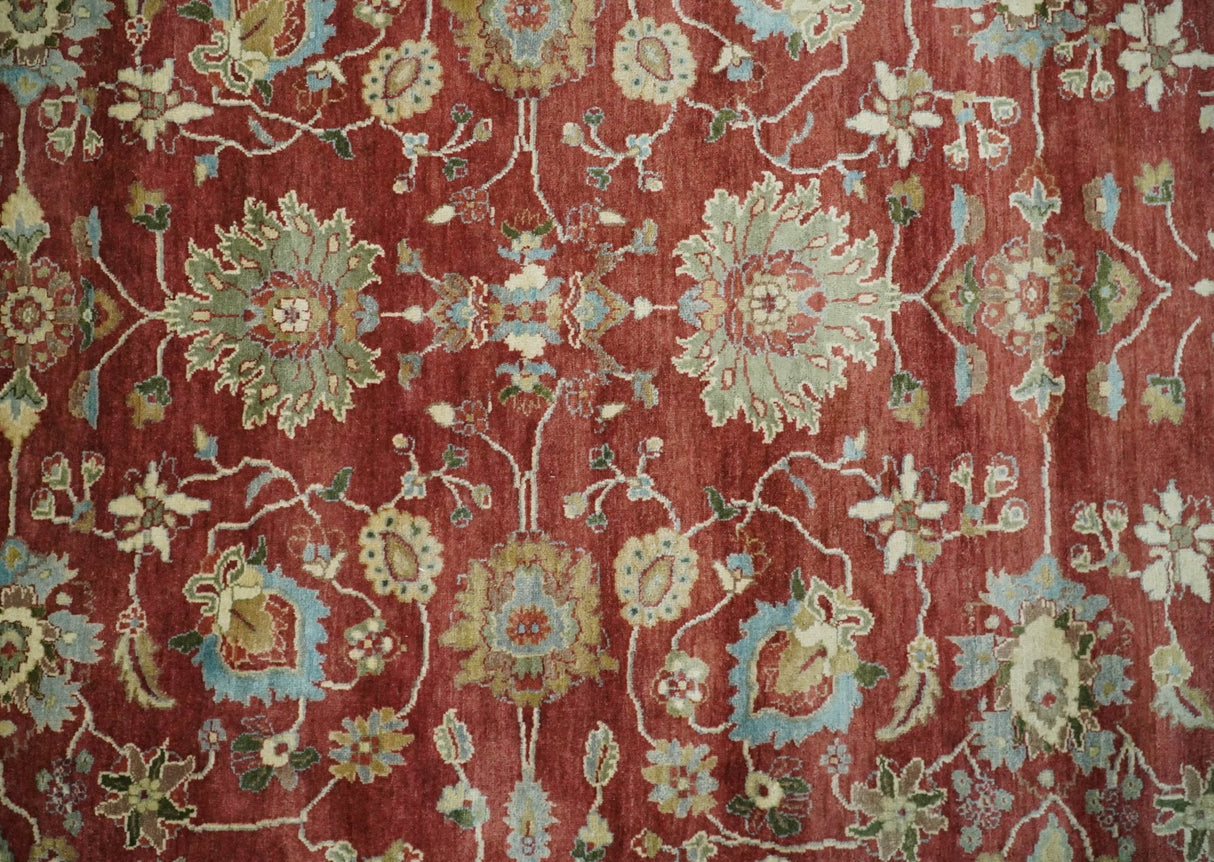 8x10 Fine Hand Knotted Rust and Ivory Traditional Persian Style Antique Wool Rug