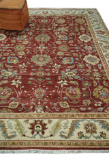 8x10 Fine Hand Knotted Rust and Ivory Traditional Persian Style Antique Wool Rug