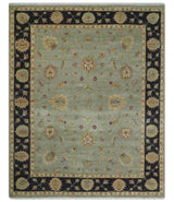 8x10 Fine Hand Knotted Silver and Black Antique Traditional Vintage Persian Wool Rug