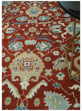 8x10 Floral Brown, Blue and Beige Hand Knotted Oriental Oushak wool Rug