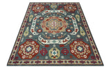 8x10 Gray, Rust and Peach Traditional Medallion Mamluk Design wool Rug
