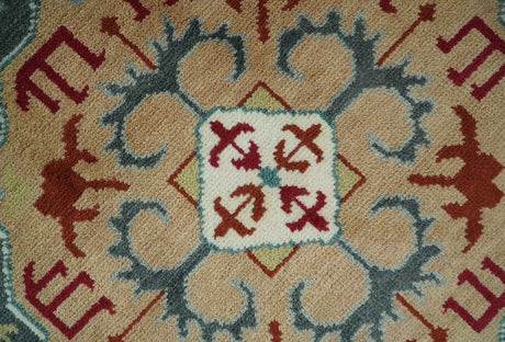 8x10 Gray, Rust and Peach Traditional Medallion Mamluk Design wool Rug