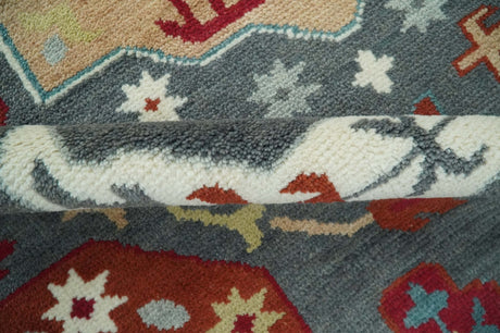 8x10 Gray, Rust and Peach Traditional Medallion Mamluk Design wool Rug
