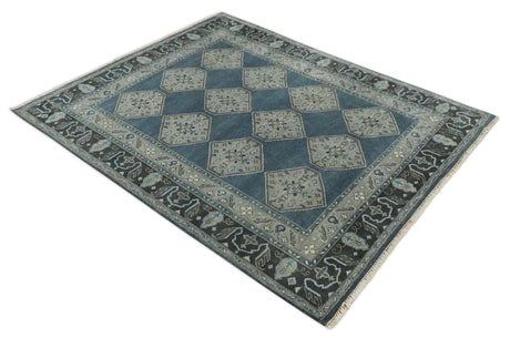 8x10 Gray, Silver and Charcoal Hand knotted Traditional wool Area Rug