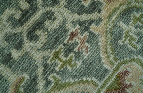 8x10 Gray, Silver and Green Hand Knotted Traditional Large Design wool area rug