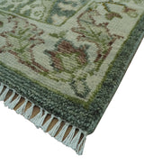 8x10 Gray, Silver and Green Hand Knotted Traditional Large Design wool area rug