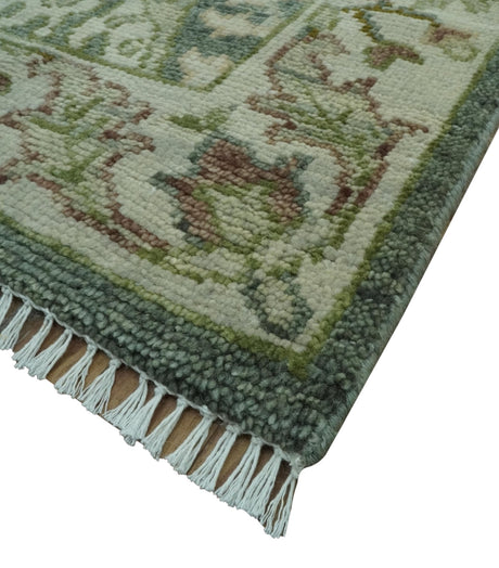 8x10 Gray, Silver and Green Hand Knotted Traditional Large Design wool area rug