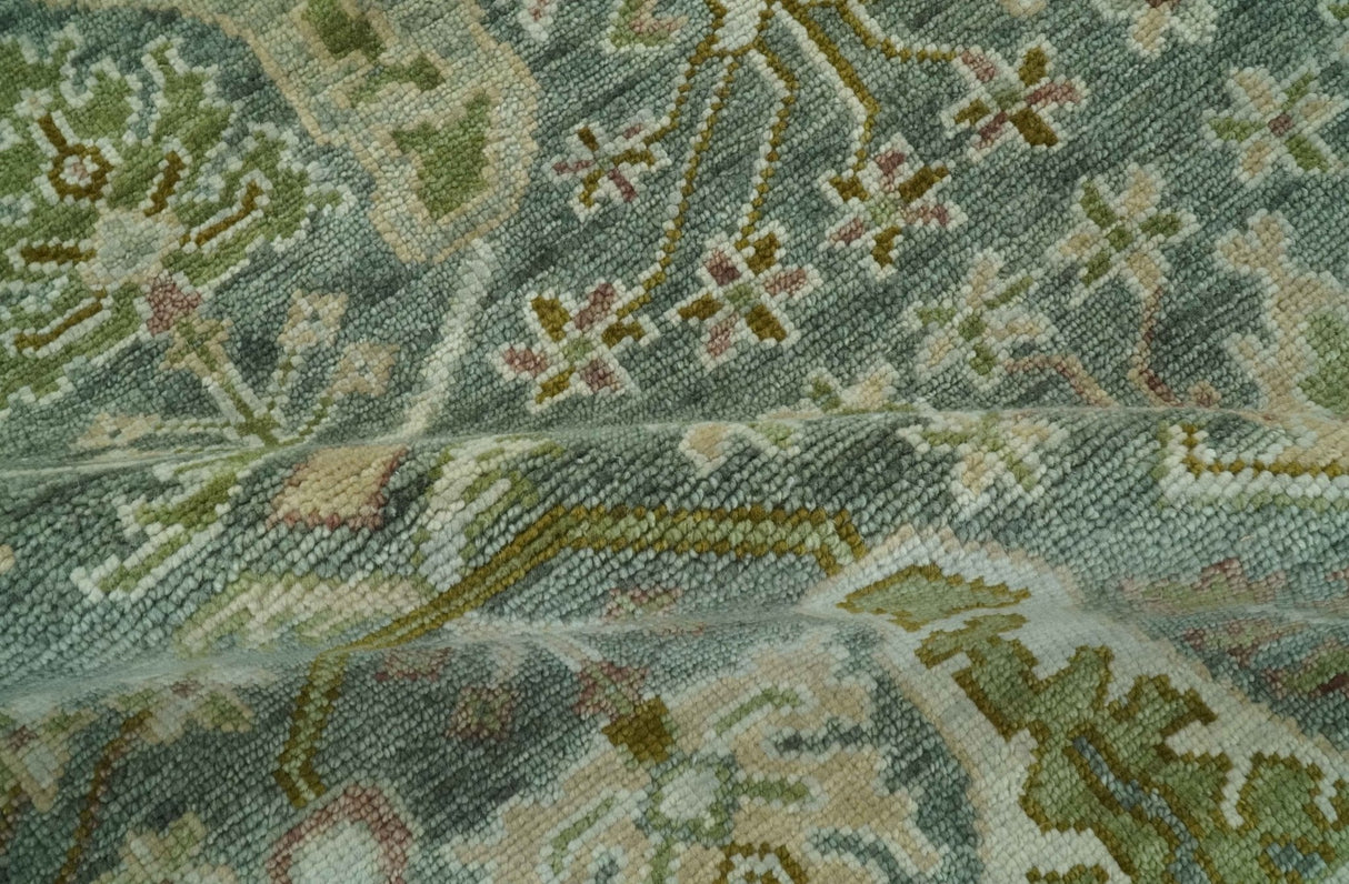 8x10 Gray, Silver and Green Hand Knotted Traditional Large Design wool area rug