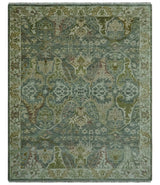 8x10 Gray, Silver and Green Hand Knotted Traditional Large Design wool area rug