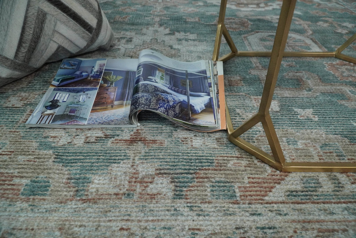 8x10 Green and Ivory Rug | Handmade Floral Area rug made with wool blended with art silk Low Pile | PR03-Area Rug-Parc Decor