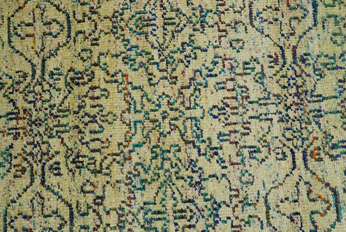 8x10 Hand Knotted Beige and Blue Persian made of Recycled Silk Area Rug