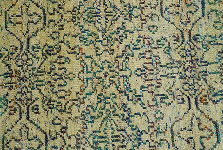 8x10 Hand Knotted Beige and Blue Persian made of Recycled Silk Area Rug