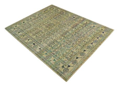 8x10 Hand Knotted Beige and Blue Persian made of Recycled Silk Area Rug