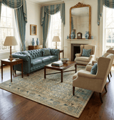 8x10 Hand Knotted Beige and Blue Persian made of Recycled Silk Area Rug