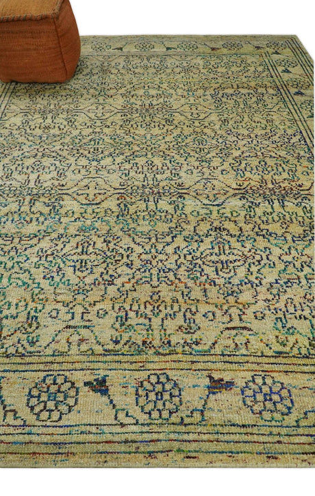 8x10 Hand Knotted Beige and Blue Persian made of Recycled Silk Area Rug