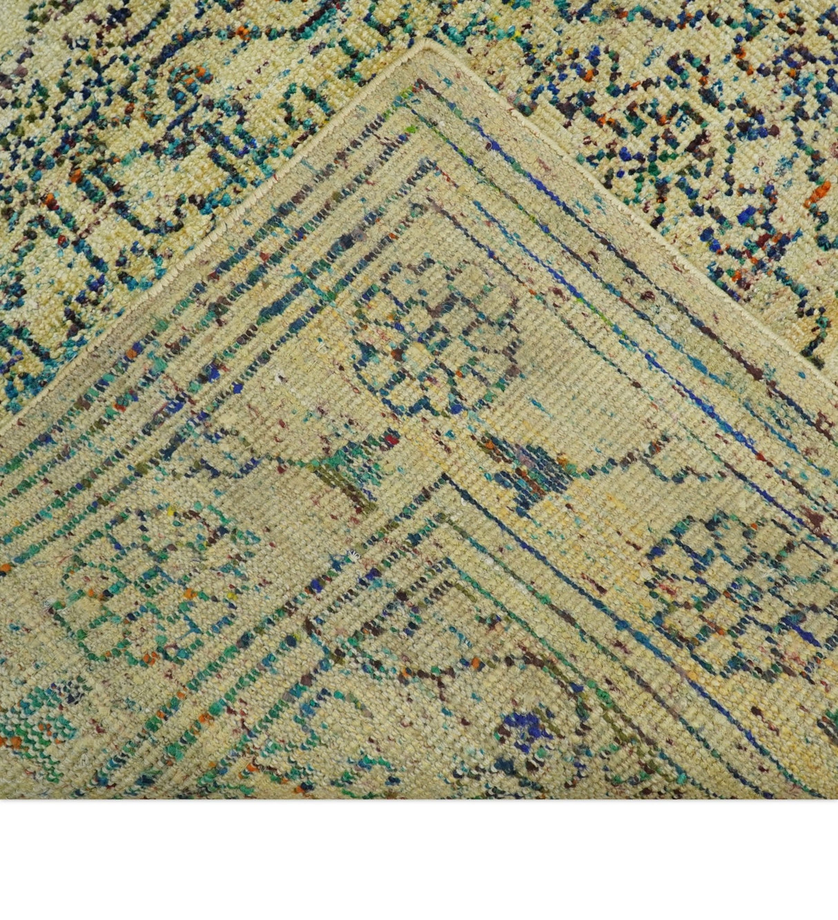 8x10 Hand Knotted Beige and Blue Persian made of Recycled Silk Area Rug