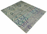 8x10 Hand Knotted Beige and Blue Persian Recycled Silk Area Rug