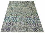 8x10 Hand Knotted Beige and Blue Persian Recycled Silk Area Rug
