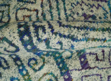 8x10 Hand Knotted Beige and Blue Persian Recycled Silk Area Rug