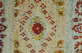 8x10 Hand Knotted Beige, Blue and Rust Persian Recycled Silk Area Rug