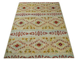 8x10 Hand Knotted Beige, Blue and Rust Persian Recycled Silk Area Rug