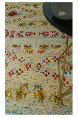8x10 Hand Knotted Beige, Blue and Rust Persian Recycled Silk Area Rug