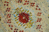 8x10 Hand Knotted Beige, Blue and Rust Persian Recycled Silk Area Rug