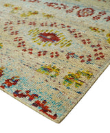 8x10 Hand Knotted Beige, Blue and Rust Persian Recycled Silk Area Rug