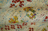 8x10 Hand Knotted Beige, Blue and Rust Persian Recycled Silk Area Rug