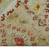 8x10 Hand Knotted Beige, Blue and Rust Persian Recycled Silk Area Rug