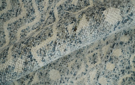 8x10 Hand Knotted Beige, Gray and Blue Modern Contemporary Southwestern Tribal Trellis Recycled Silk Area Rug | OP44