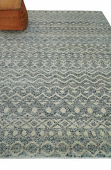 8x10 Hand Knotted Beige, Gray and Blue Modern Contemporary Southwestern Tribal Trellis Recycled Silk Area Rug | OP44