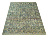 8x10 Hand Knotted Beige, Ivory and Blue Persian Recycled Silk Area Rug