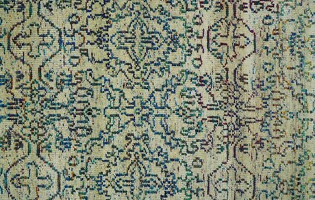 8x10 Hand Knotted Beige, Ivory and Blue Persian Recycled Silk Area Rug