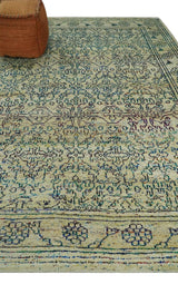 8x10 Hand Knotted Beige, Ivory and Blue Persian Recycled Silk Area Rug