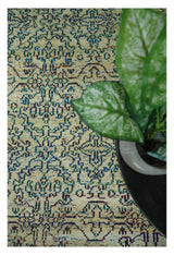 8x10 Hand Knotted Beige, Ivory and Blue Persian Recycled Silk Area Rug