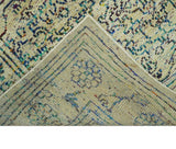 8x10 Hand Knotted Beige, Ivory and Blue Persian Recycled Silk Area Rug