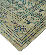 8x10 Hand Knotted Beige, Ivory and Blue Persian Recycled Silk Area Rug