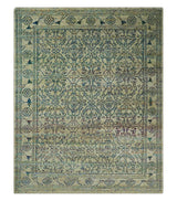 8x10 Hand Knotted Beige, Ivory and Blue Persian Recycled Silk Area Rug