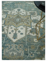 8x10 Hand Knotted Beige, Ivory and Gray Traditional Turkish Design Wool Area Rug