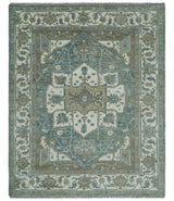 8x10 Hand Knotted Beige, Ivory and Gray Traditional Turkish Design Wool Area Rug