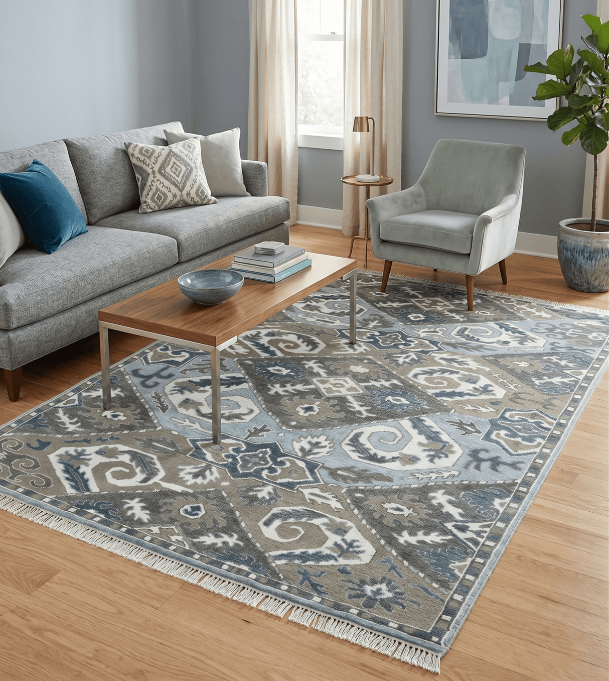 8x10 Hand Knotted Blue and Brown Traditional Persian Wool Rug