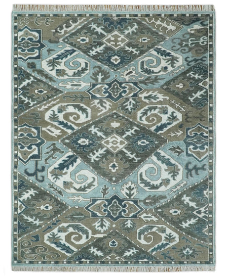8x10 Hand Knotted Blue and Brown Traditional Persian Wool Rug