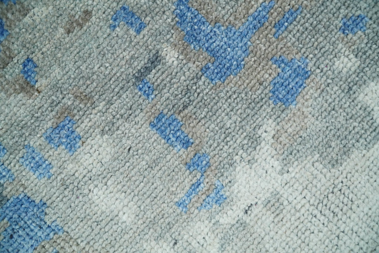 8x10 Hand Knotted Blue and Silver Modern Abstract Low Pile Wool Rug