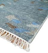 8x10 Hand Knotted Blue and Silver Modern Abstract Low Pile Wool Rug