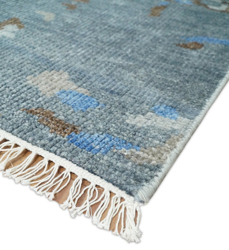 8x10 Hand Knotted Blue and Silver Modern Abstract Low Pile Wool Rug