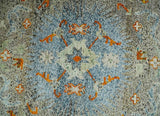 8x10 Hand Knotted Blue, Silver and Beige Persian Recycled Silk Area Rug