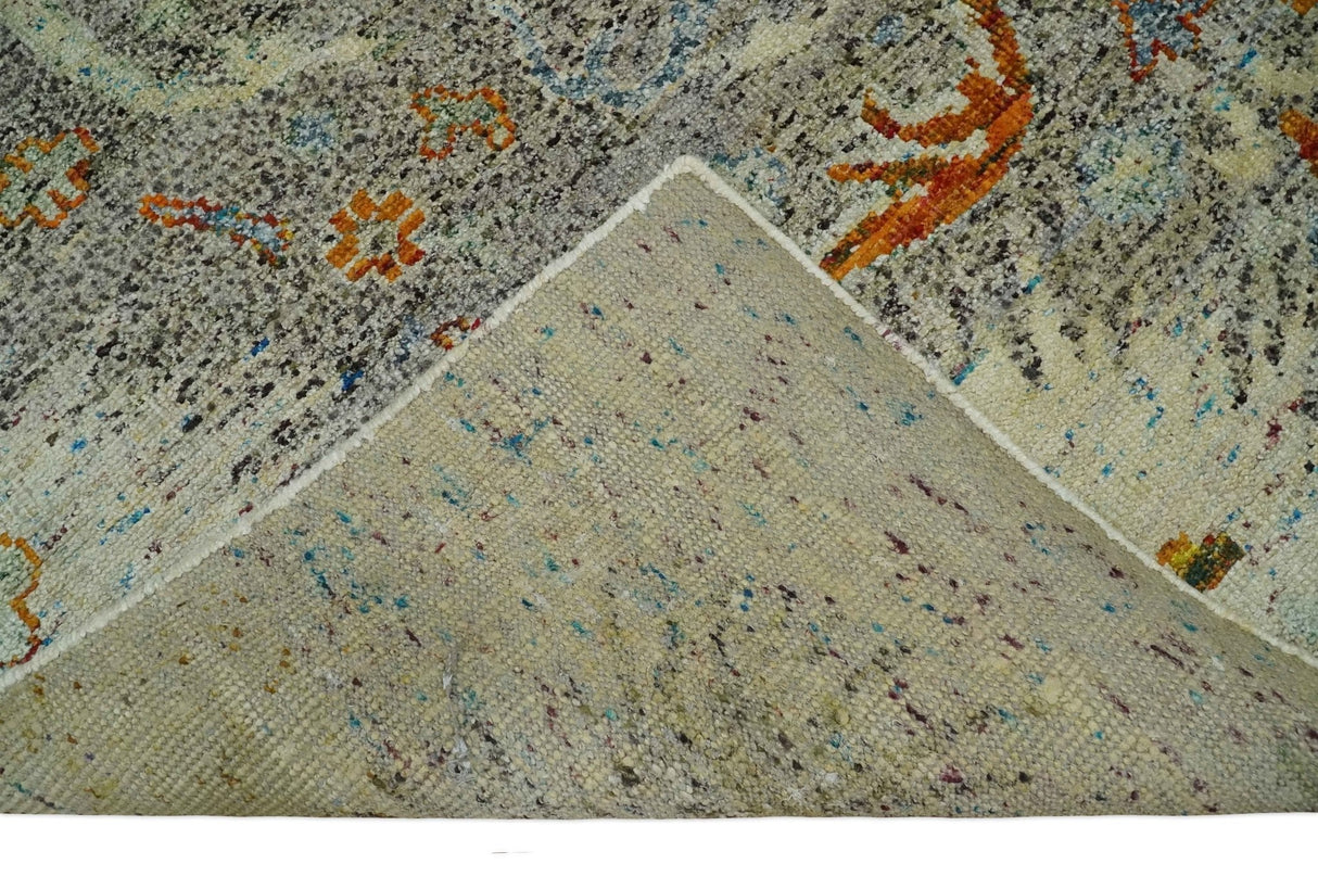 8x10 Hand Knotted Blue, Silver and Beige Persian Recycled Silk Area Rug