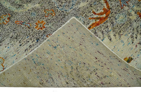 8x10 Hand Knotted Blue, Silver and Beige Persian Recycled Silk Area Rug