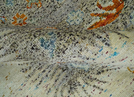 8x10 Hand Knotted Blue, Silver and Beige Persian Recycled Silk Area Rug